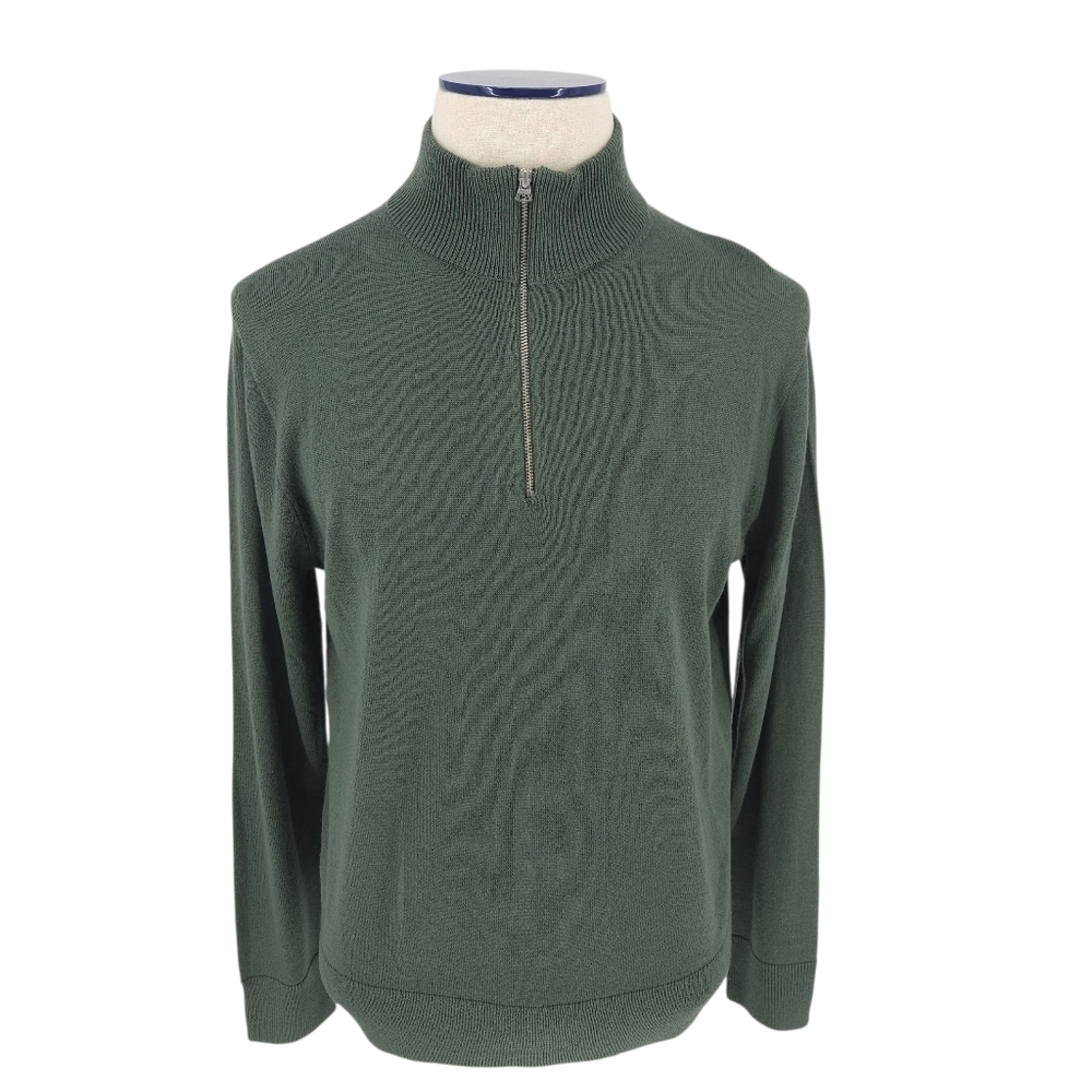 J.CREW Wool Knit Pullover Sweater Green 1/4 Zip Mock Long Sleeve Medium